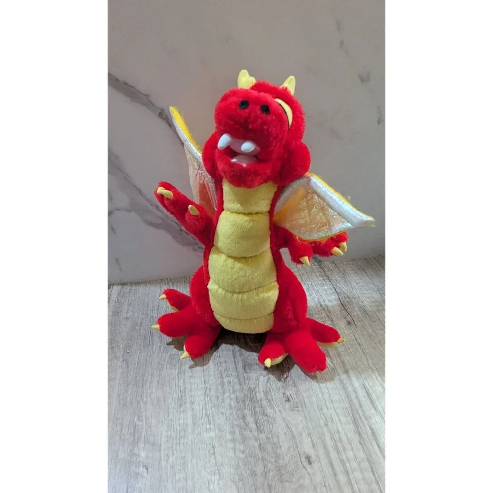 Vintage‎  Toy  Works Red Yellow Plush Dragon Toy Gold Wings 12  Stuffed Animal